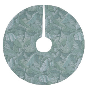 Saia Para Árvore De Natal De Poliéster Padrão Folha de Acanto Azul Teal de William Morris