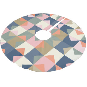 Saia Para Árvore De Natal De Poliéster Padrão geométrico em Marinho e coral