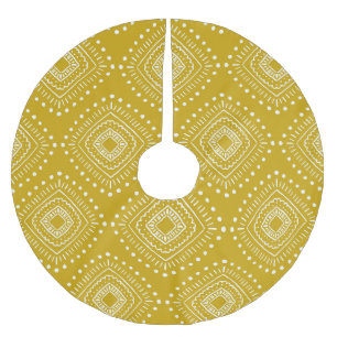 Saia Para Árvore De Natal De Poliéster Padrão geométrico étnico: ouro amarelo, branco