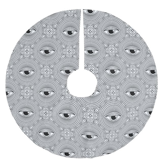 Saia Para Árvore De Natal De Poliéster Padrão Geométrico Preto/Branco (Frente)