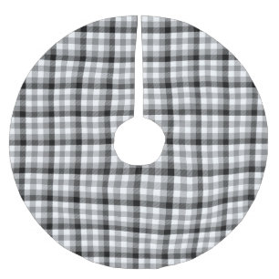 Saia Para Árvore De Natal De Poliéster Padrão gráfico xadrez gingham preto e branco moder