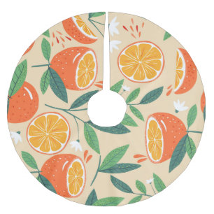 Saia Para Árvore De Natal De Poliéster Padrão laranja sem costura, arte de colheita de ab