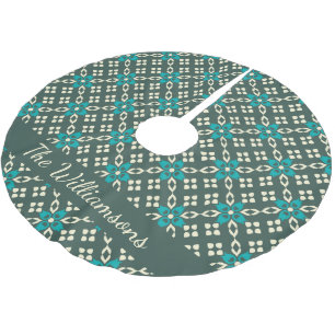 Saia Para Árvore De Natal De Poliéster Padrão Retroativo do ornamentado Emerald Green Per