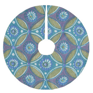 Saia Para Árvore De Natal De Poliéster Padrão Rustic Blue and Green Designer Egípcio