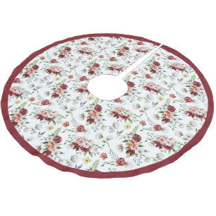 Saia Para Árvore De Natal De Poliéster Padrão Rustic Southern Watercolor Floral & Cotton