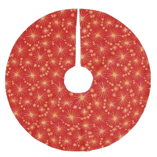 Saia Para Árvore De Natal De Poliéster Padrão Sputnik do meio século, vermelho e Ouro ama