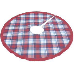 Saia Para Árvore De Natal De Poliéster Padrão Tradicional de Tartan Azul Branco Vermelho 