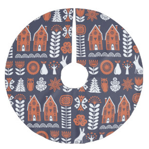 Saia Para Árvore De Natal De Poliéster Padrão Vintage da Arte Folclórica Escandinava