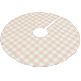 Saia Para Árvore De Natal De Poliéster Padrão Xadrez de Buffalo Gingham em Pêssego Pastel