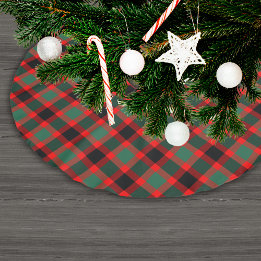 Saia Para Árvore De Natal De Poliéster Padrão Xadrez Natal Vermelho Verde Festivo