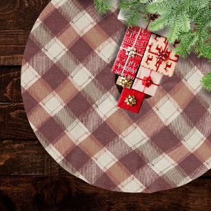 Saia Para Árvore De Natal De Poliéster Padrão Xadrez Vermelho Ferrugem Laranja Creme Rúst