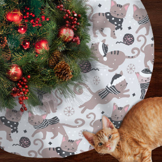 Saia Para Árvore De Natal De Poliéster Padrões de Natal para Gato Festivo Bonito