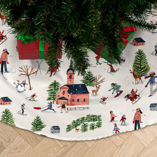 Saia Para Árvore De Natal De Poliéster paisagem de esqui de inverno estampa total
