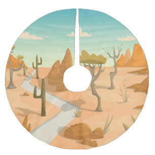 Saia Para Árvore De Natal De Poliéster Paisagem Desert Road: Cartoon Vintage.