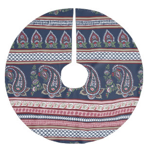 Saia Para Árvore De Natal De Poliéster Paisley do Marinho Elegante: Design de Borda do Et