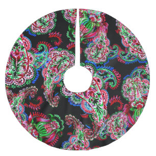 Saia Para Árvore De Natal De Poliéster Paisley Floral, Fundo Étnico.