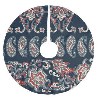 Saia Para Árvore De Natal De Poliéster Paisley floral, padrão de vinheta damasco.