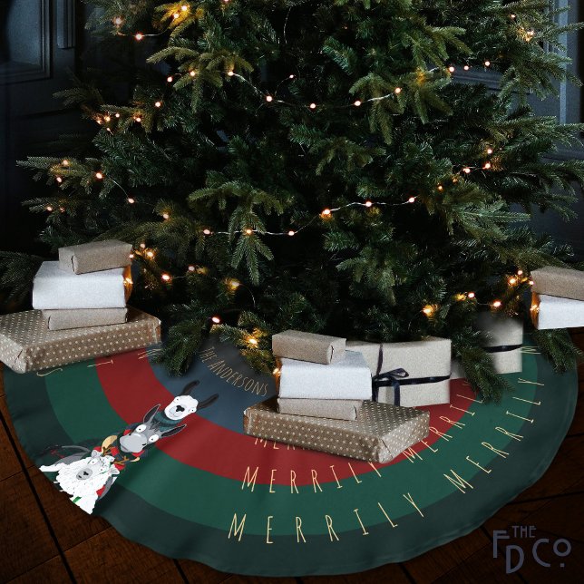 Saia Para Árvore De Natal De Poliéster Palavras Personalizáveis De Donkey Llama Diversão (Criador carregado)