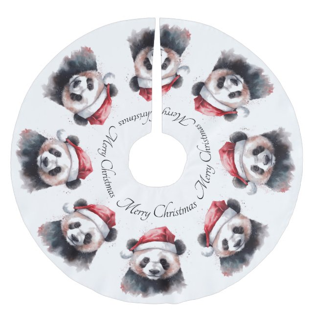 Saia Para Árvore De Natal De Poliéster Panda de Natal, personalizável (Frente)