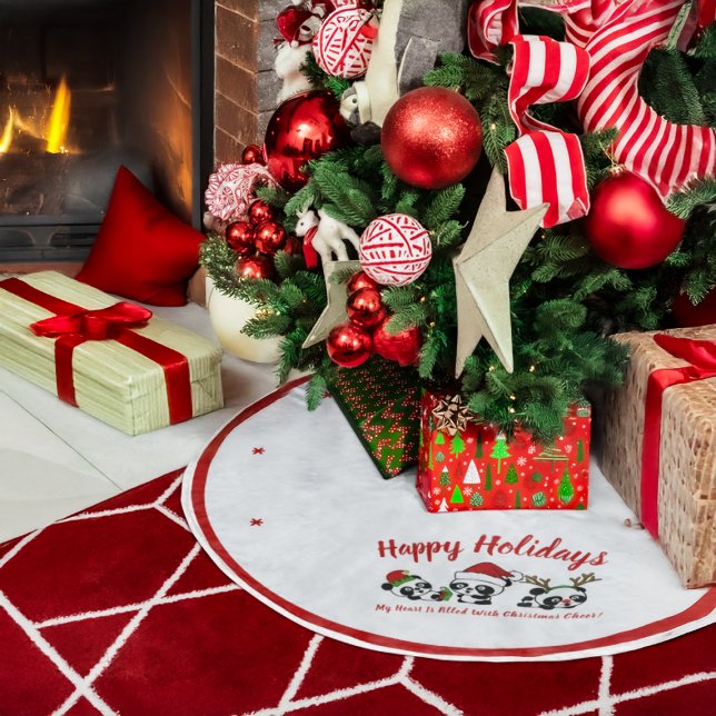 Saia Para Árvore De Natal De Poliéster Pandas de Natal Personalizadas (Criador carregado)