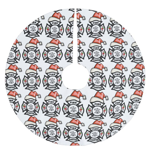 Saia Para Árvore De Natal De Poliéster Papai noel do sapador-bombeiro (Frente)