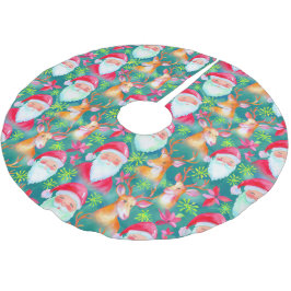 Saia Para Árvore De Natal De Poliéster Papai Noel e padrão dos cervos