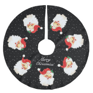 Saia Para Árvore De Natal De Poliéster Papai Noel Mandala e flocos de neve em preto