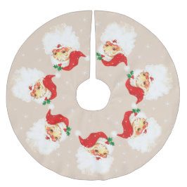 Saia Para Árvore De Natal De Poliéster Papai Noel Mandala & Flocos de Neve em Bege