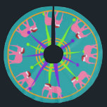 Saia Para Árvore De Natal De Poliéster Papai noel-phant<br><div class="desc">Elefantes cor-de-rosa com chapéus de Papai Noel marchando em um círculo ao redor de uma saia da árvore de Natal do circo.</div>