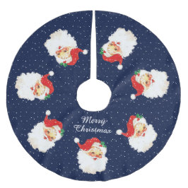Saia Para Árvore De Natal De Poliéster Papai Noel Vintage em Azul Marinho