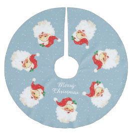 Saia Para Árvore De Natal De Poliéster Papai Noel Vintage & Flocos de Neve em Azul Claro