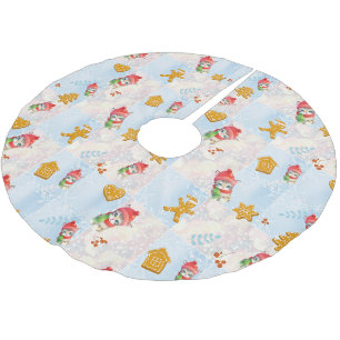 Saia Para Árvore De Natal De Poliéster Papais noeis de gatinho de Gengerpão de Gama Padrã