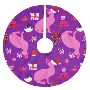 Saia Para Árvore De Natal De Poliéster papais noeis de gato sphynx de natal rosa