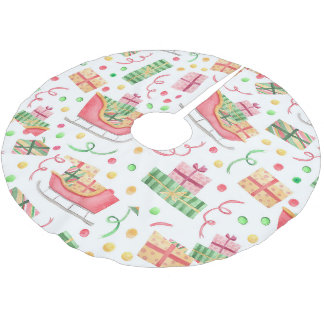 Saia Para Árvore De Natal De Poliéster Papais noeis Sleigh e Presente em Pastas Aquarelas