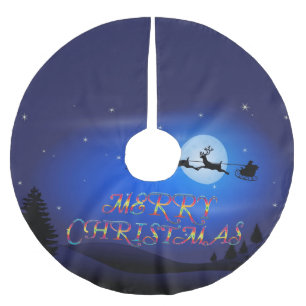 Saia Para Árvore De Natal De Poliéster Papais noeis sobre uma lua azul