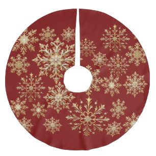 Saia Para Árvore De Natal De Poliéster Papel de embrulho Natal Dourado e Vermelho com Flo