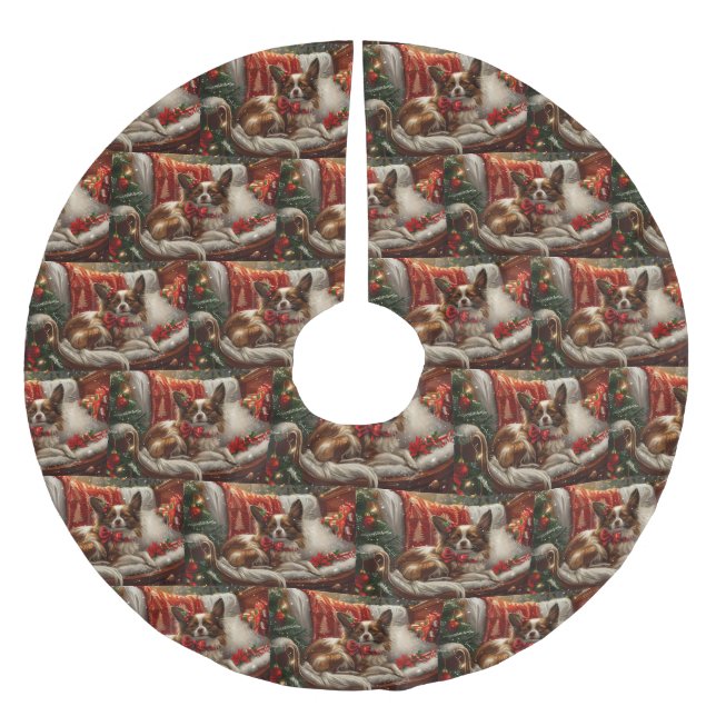 Saia Para Árvore De Natal De Poliéster Papillon Cão Natal Festivo (Frente)
