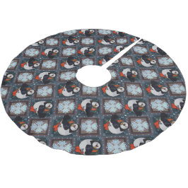 Saia Para Árvore De Natal De Poliéster Pássaros Puffin Bonitos Padrão de inverno