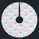 Saia Para Árvore De Natal De Poliéster Pastel Santa Claus Enfrenta Natais vintages<br><div class="desc">Esta saia da árvore de Natal,  estilo antigo,  apresenta ilustrações retrógradas dos rostos do Papai Noel vestidos com bonito hortelã verde e pastel chapéu de Papai Noel colocado contra um fundo de cinza de pomba com padrão.</div>