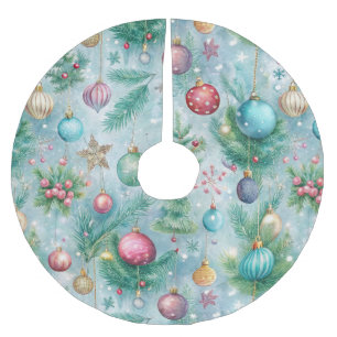 SAIA PARA ÁRVORE DE NATAL DE POLIÉSTER PASTEL VERDE E ENFEITES DE NATAL E ÁRVORES VERMELH