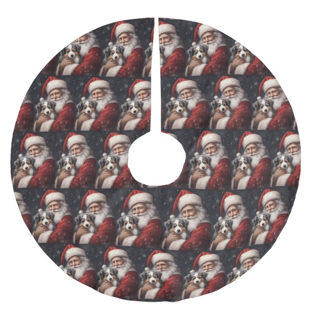 Saia Para Árvore De Natal De Poliéster Pastor australiano com Natal (Frente)