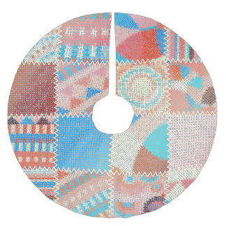 Saia Para Árvore De Natal De Poliéster Patchwork de Canvas bruta: padrão de vinheta textu