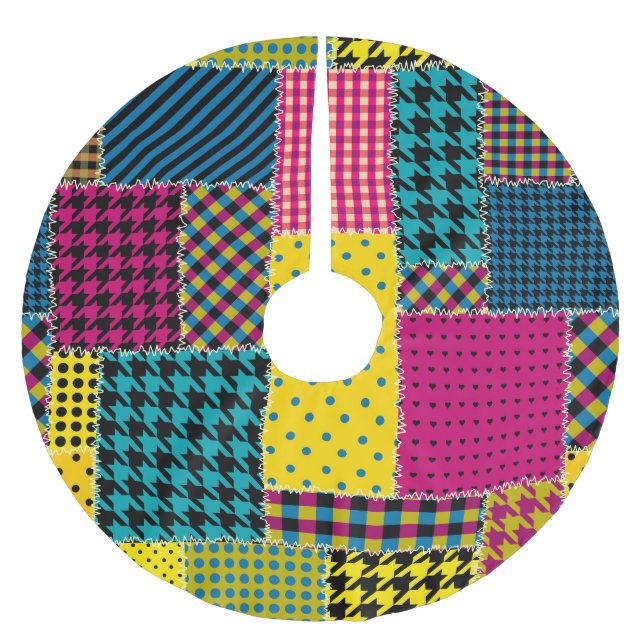 Saia Para Árvore De Natal De Poliéster Patchwork Geométrico: Fundo sem Retângulo (Frente)