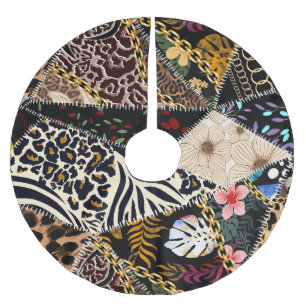 Saia Para Árvore De Natal De Poliéster Patchwork Leopard: Design de Linhagem Étnica.