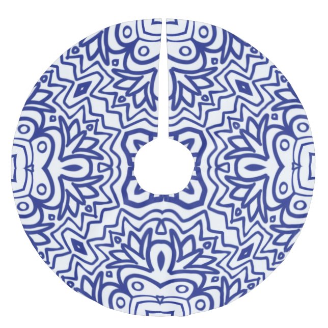 Saia Para Árvore De Natal De Poliéster Pattern With Blue on White (Frente)