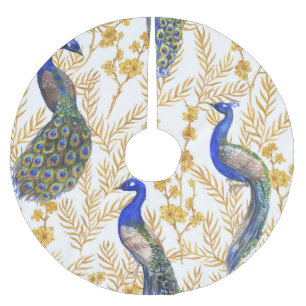 Saia Para Árvore De Natal De Poliéster Pavões chineses, sakura ouro, aquarela.