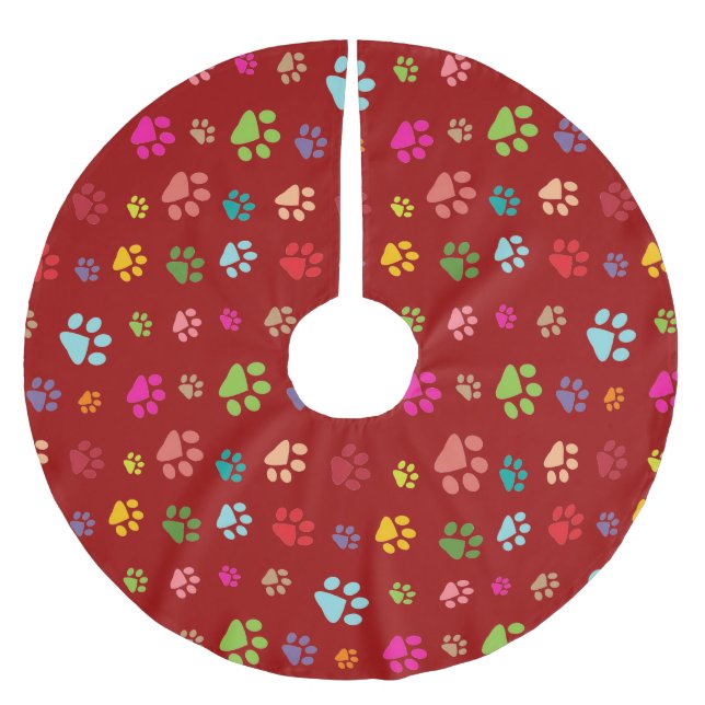 Saia Para Árvore De Natal De Poliéster Pawprint Design Tree Skirt (Frente)