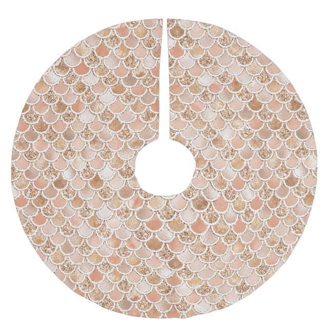 Saia Para Árvore De Natal De Poliéster Peach Rosa Blush Dourado Sereia Glitter (Frente)