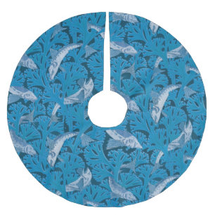 Saia Para Árvore De Natal De Poliéster Peixes Azuis Vintage e Algas Marinhas: Art Nouveau