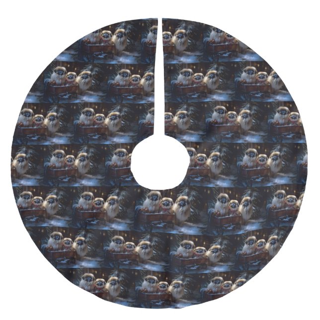 Saia Para Árvore De Natal De Poliéster Pekingese Christmas Fesason Season (Frente)